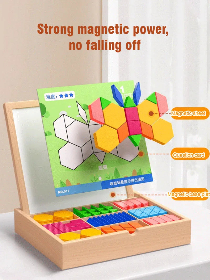128-Piece Magnetic Tangram Puzzle Set for Kids