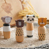 A set of wooden animal puzzle toys featuring cute bear, panda, and lion faces for babies and toddlers.