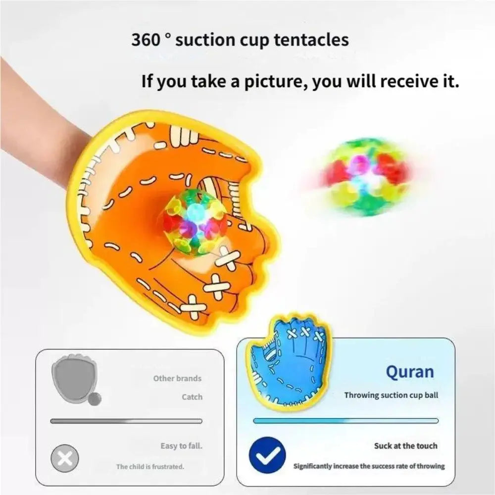 Cartoon Suction Cup Catch & Throw Racket Toy Set with Glowing Ball