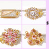 A collection of gold-plated brass round spacer beads for jewelry making, including various decorative and gemstone-set clasps