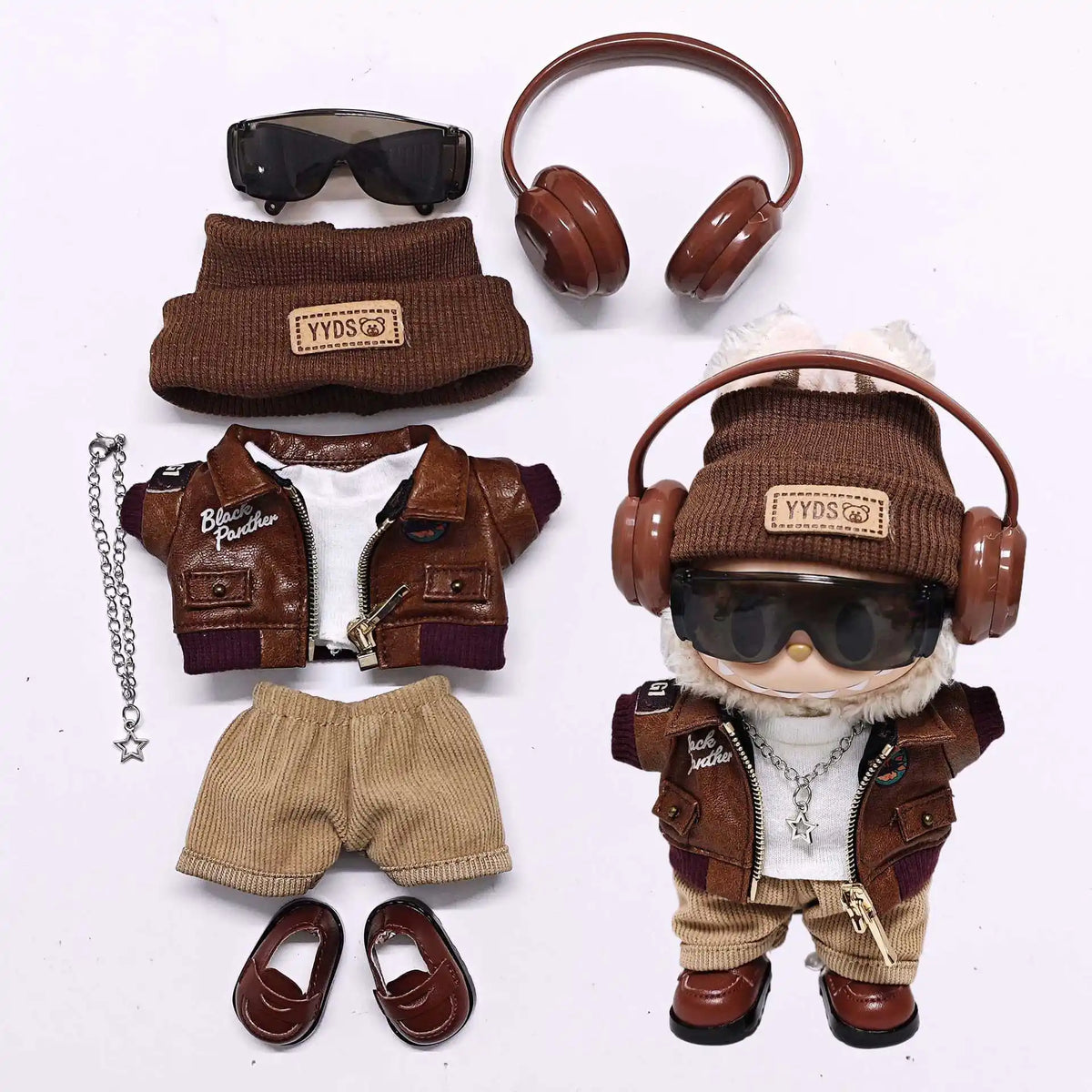 Retro Leather Jacket for 15/17cm Labubu Dolls