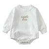 White cotton baby romper with 'little love' embroidery