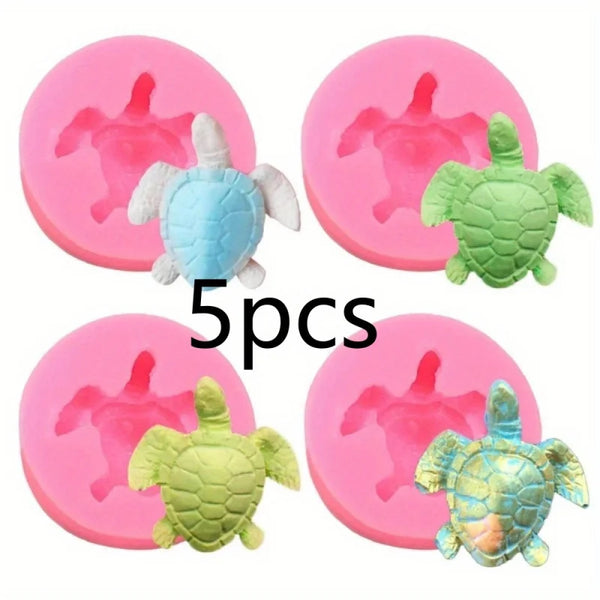 Juego de cinco moldes de silicona con forma de tortuga en varios colores, para resina, chocolate, jabón y decoración de paste