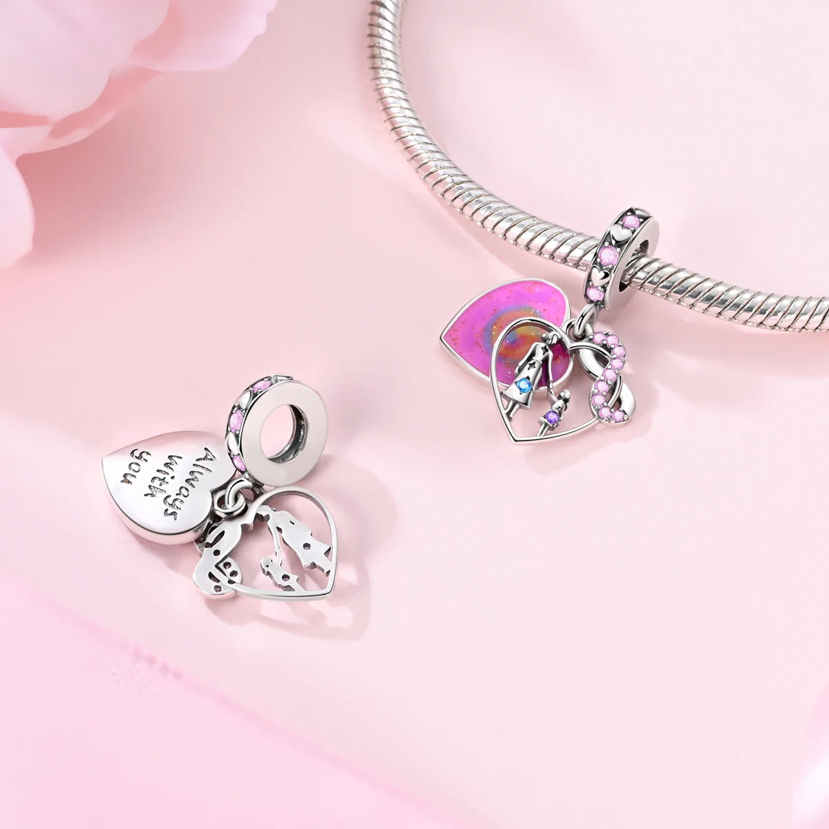 925 Sterling Silver Heart Charm Beads for Bracelets and Necklaces