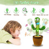 Un enfant interagit avec un jouet cactus électrique dansant, démontrant ses fonctions de musique et d'enregistrement.