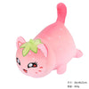 A pink plush cat doll with green food accessories, designed as a cuddly sleeping pillow.