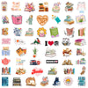 A collection of kawaii bookish romance stickers featuring various books, characters, and themed elements for journaling and s