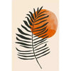 An orange circle is partially obscured by a black fern leaf against a light beige background.