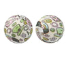 Two round silicone beads featuring pastel floral and whimsical patterns for jewelry making