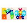 Wooden life cycle learning puzzle showing stages of a plant or organism with numbered pieces.