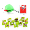 A set of colorful frog mask tongue-catching cards for a family party game featuring various animal designs.