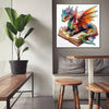 A vibrant, detailed illustration of a dragon resting on an open book, used as a 3D wooden puzzle for adults.