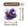 A wooden jigsaw puzzle of a vibrant purple and blue octopus or sea creature.
