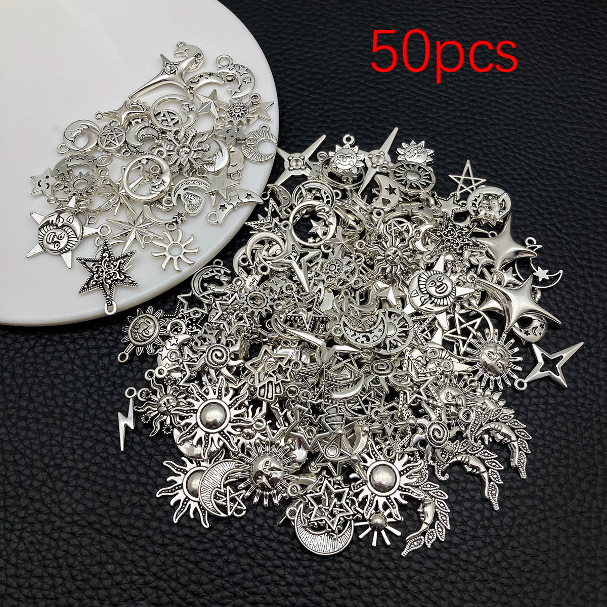 Celestial Charm Assortment – Vintage Silver Stars, Moons & Suns for Jewelry Making