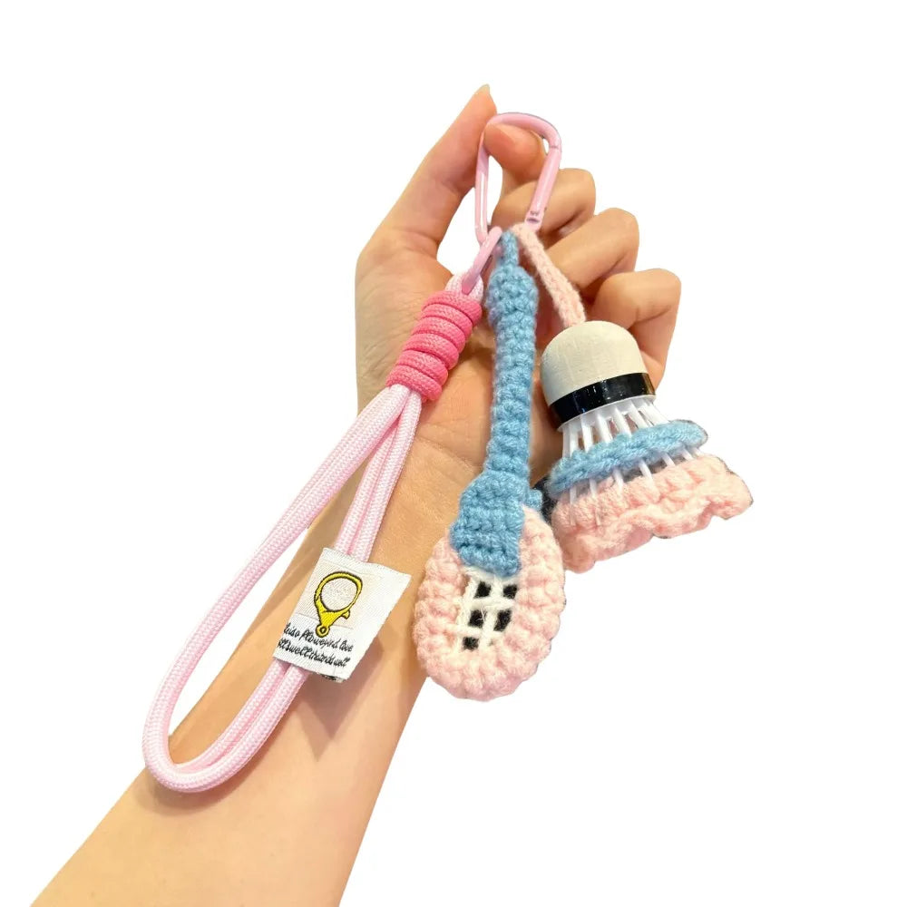 Crochet Badminton Keychain - Cute Knitted Sports Bag Charm
