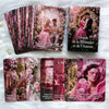 A collection of pink and purple oracle cards featuring romantic themes and imagery.