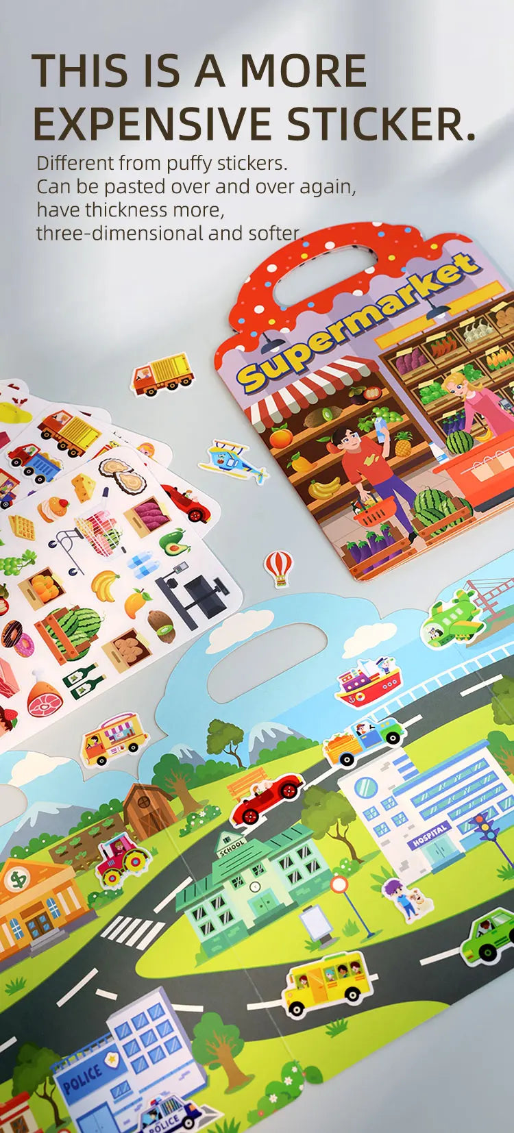 Reusable Sticker Book for Kids with Multi-Scene Bubble Jelly Stickers