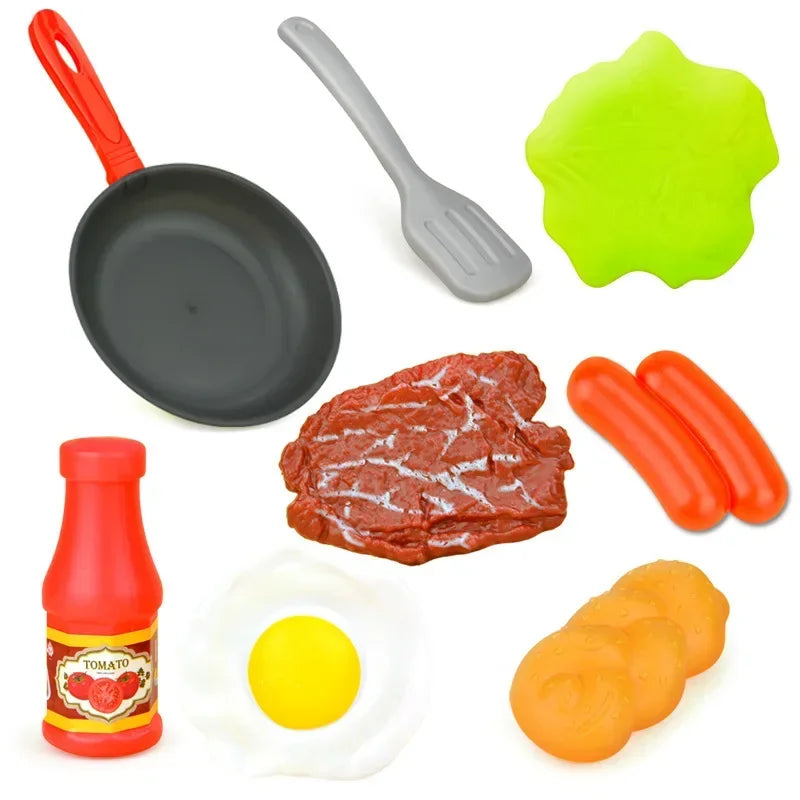 Kids Pretend Play Cooking Pan Set with Food Toys