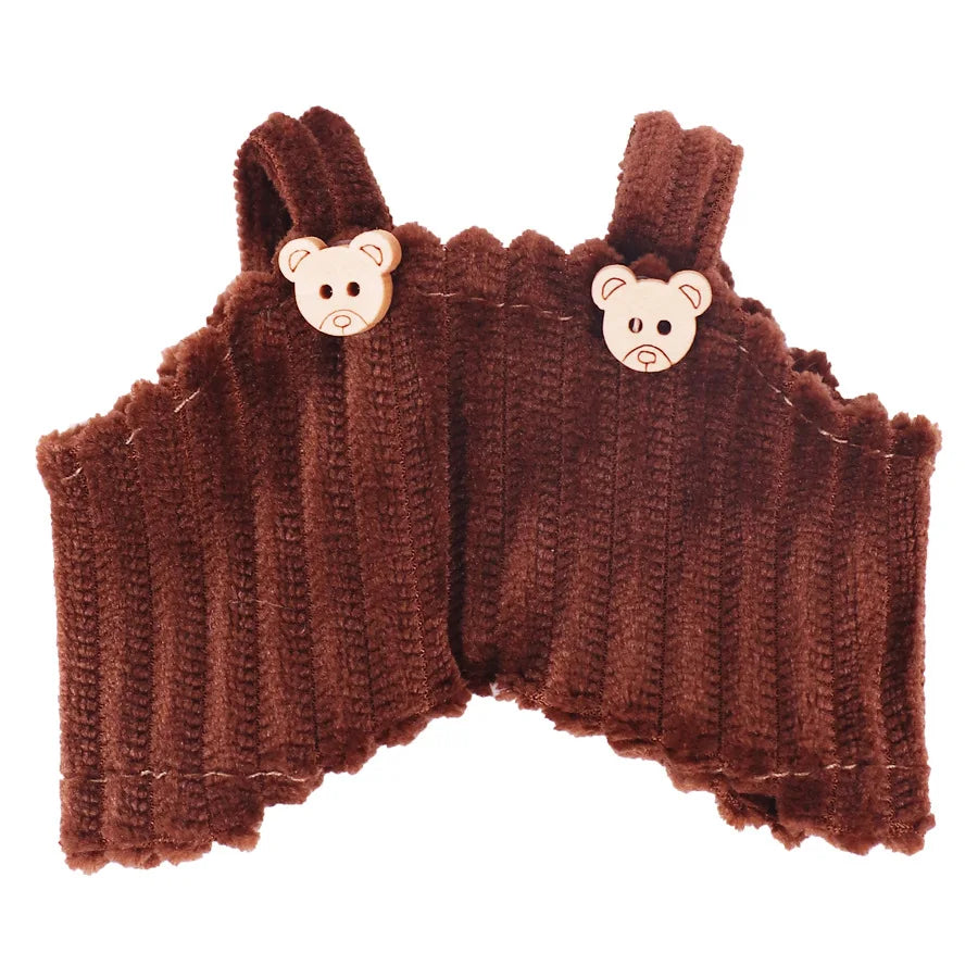 Brown knitted strap pants with bear ears for a plush doll