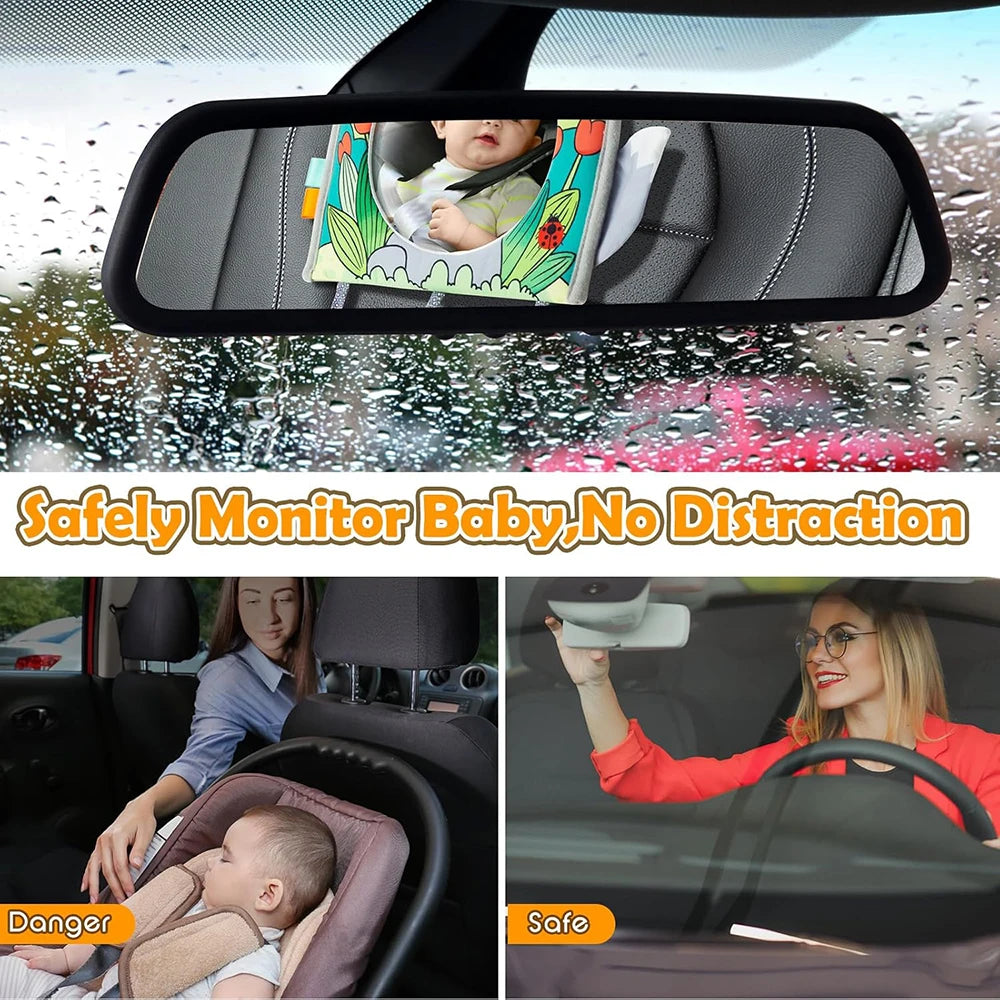 Baby Car Seat Toy with Mirror, Crinkle Paper & Teether