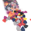A collection of 10 guitar picks in assorted colors and thicknesses, including pink, purple, orange, black, and gray.