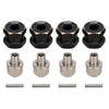 Set of black and silver brass wheel hex extenders for 1/10 RC crawlers