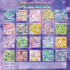 A collection of die-cut stickers featuring various kawaii, cyber, and vintage starlight themes in colorful packaging.