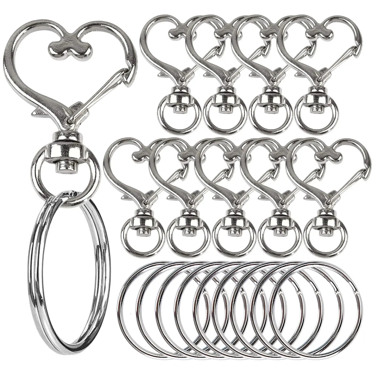 Heart-Shaped Swivel Snap Hooks with Key Rings