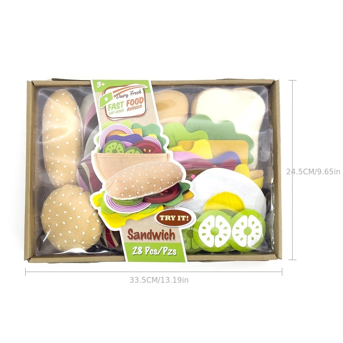 28-Piece Felt Burger & Sandwich Play Food Set for Kids