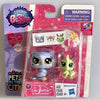 A set of three small animal figures from Littlest Pet Shop packaged in a clear plastic blister.
