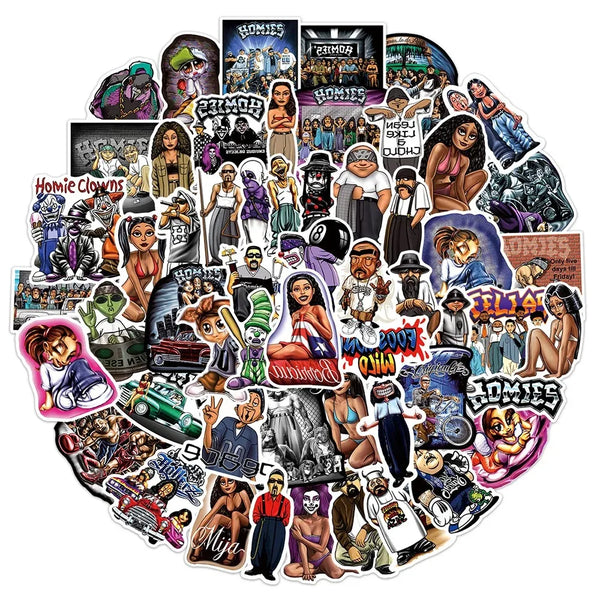 Assortment of graffiti character stickers featuring various stylized figures and artwork