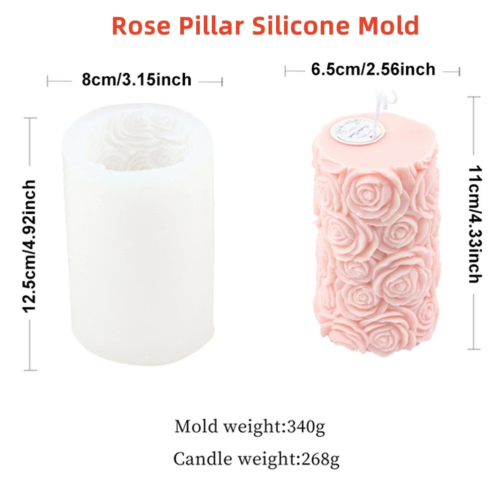 3D Rose Pillar Candle Silicone Mold for DIY Crafting