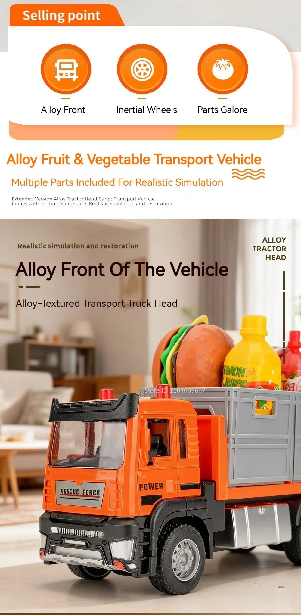1:32 Scale Diecast Container Truck Toy – Fruit & Vegetable Transport Vehicle