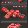 A red finger skateboard park set featuring ramps and rails shown in various configurations.