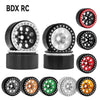 Set of 1/10 RC crawler metal beadlock wheels with removable hex hubs in various colors and finishes