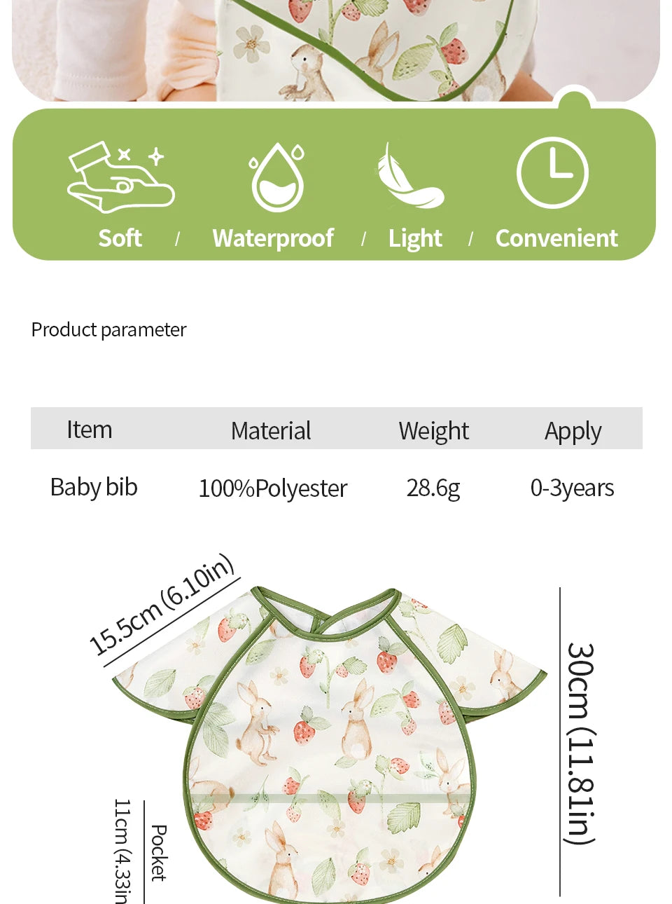 Waterproof Adjustable Baby Bib with Catch Pocket