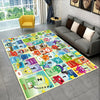 A colorful ABC alphabet cartoon kids playroom rug featuring letters and animals for educational use.