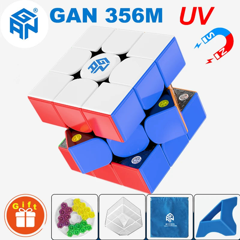 Puzzle cube 3D bleu et rouge avec composant lumière UV.