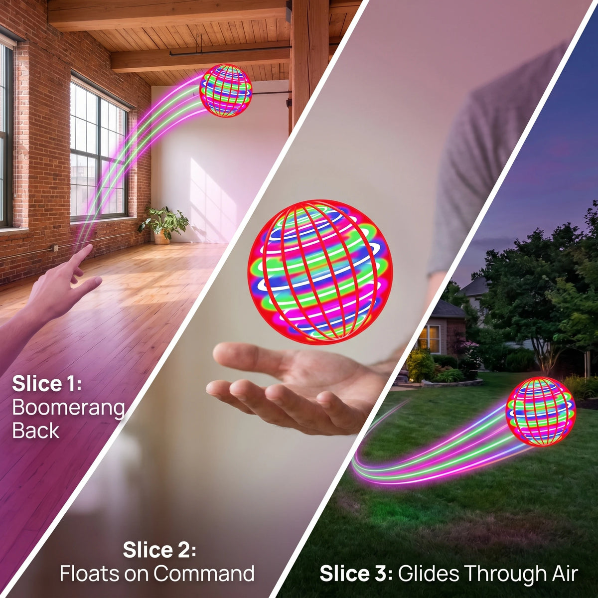 Hand-Controlled LED Flying Ball with 360° Spin