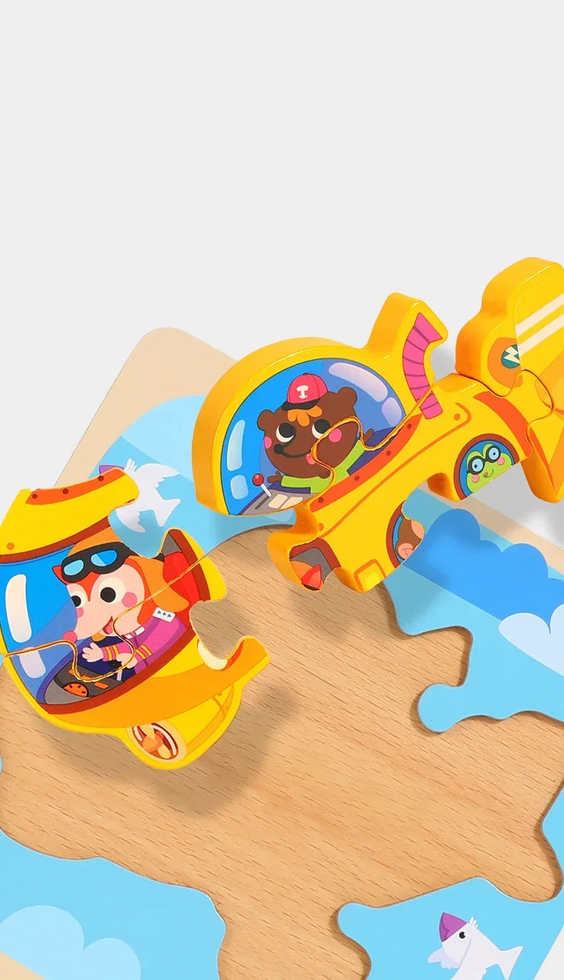 3D Wooden Tangram Puzzle Set for Kids – Cartoon Animals & Traffic Themes