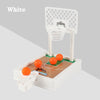 White mini tabletop basketball arcade game featuring a basketball hoop and court for two players