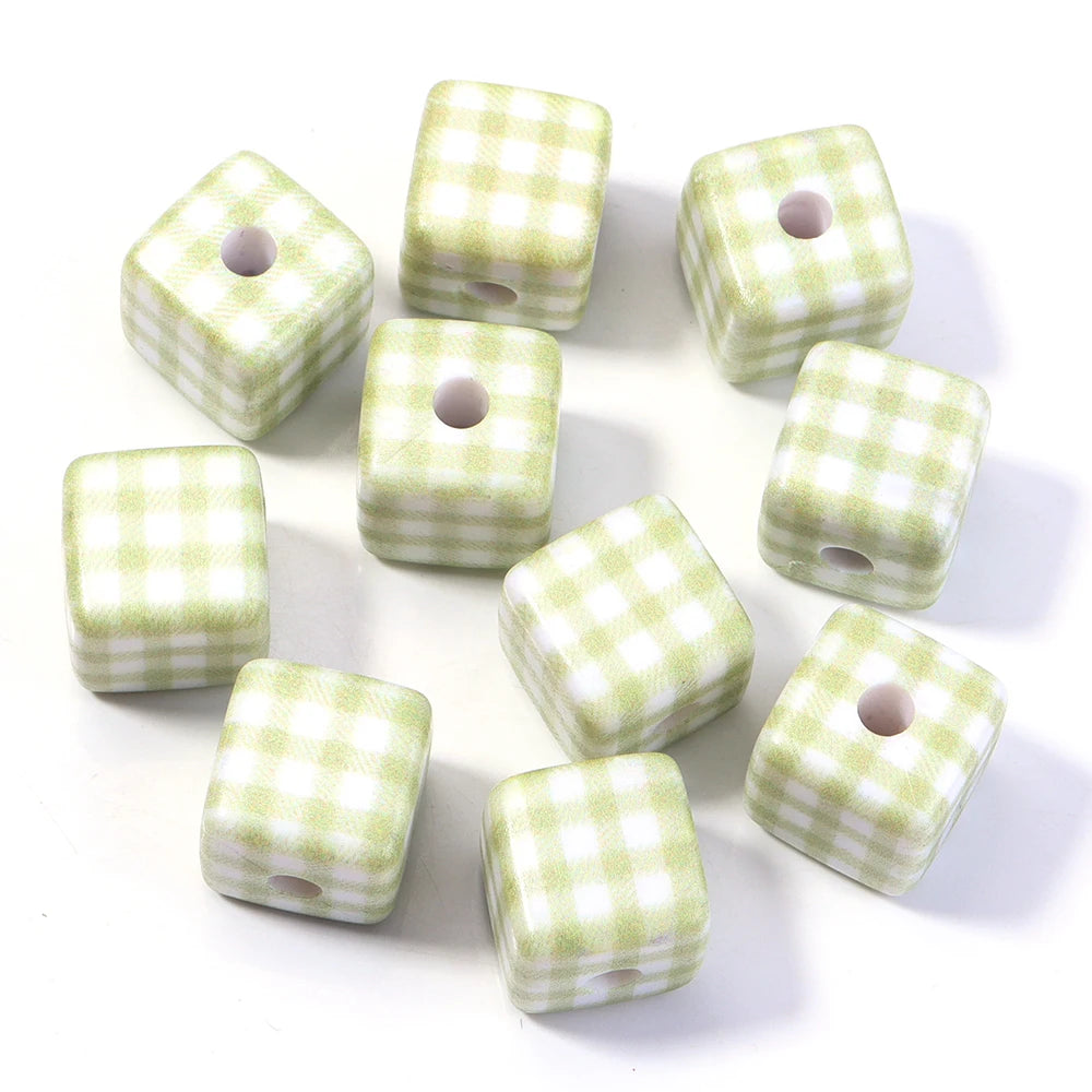 Classic Plaid Acrylic Cube Beads for Jewelry Making