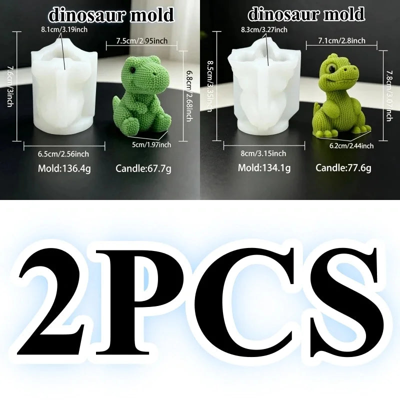 3D Knitted Dinosaur Silicone Candle Mold – Cute Sitting Dino Design for DIY Crafts