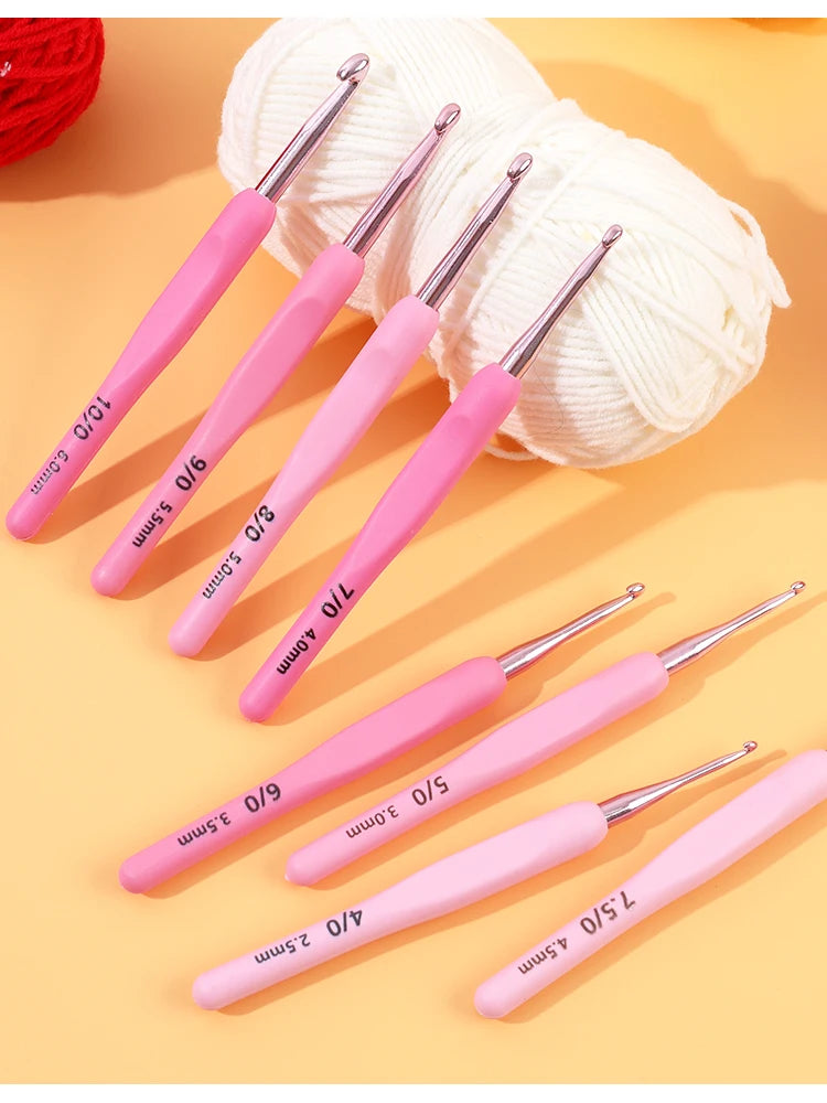Pink Aluminum Crochet Hook Set – 9 Sizes (2.5–6.0mm)
