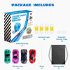 A package of a flexible 4.5M racing track game includes a blue track, suction cups, racing cars, and a storage bag.