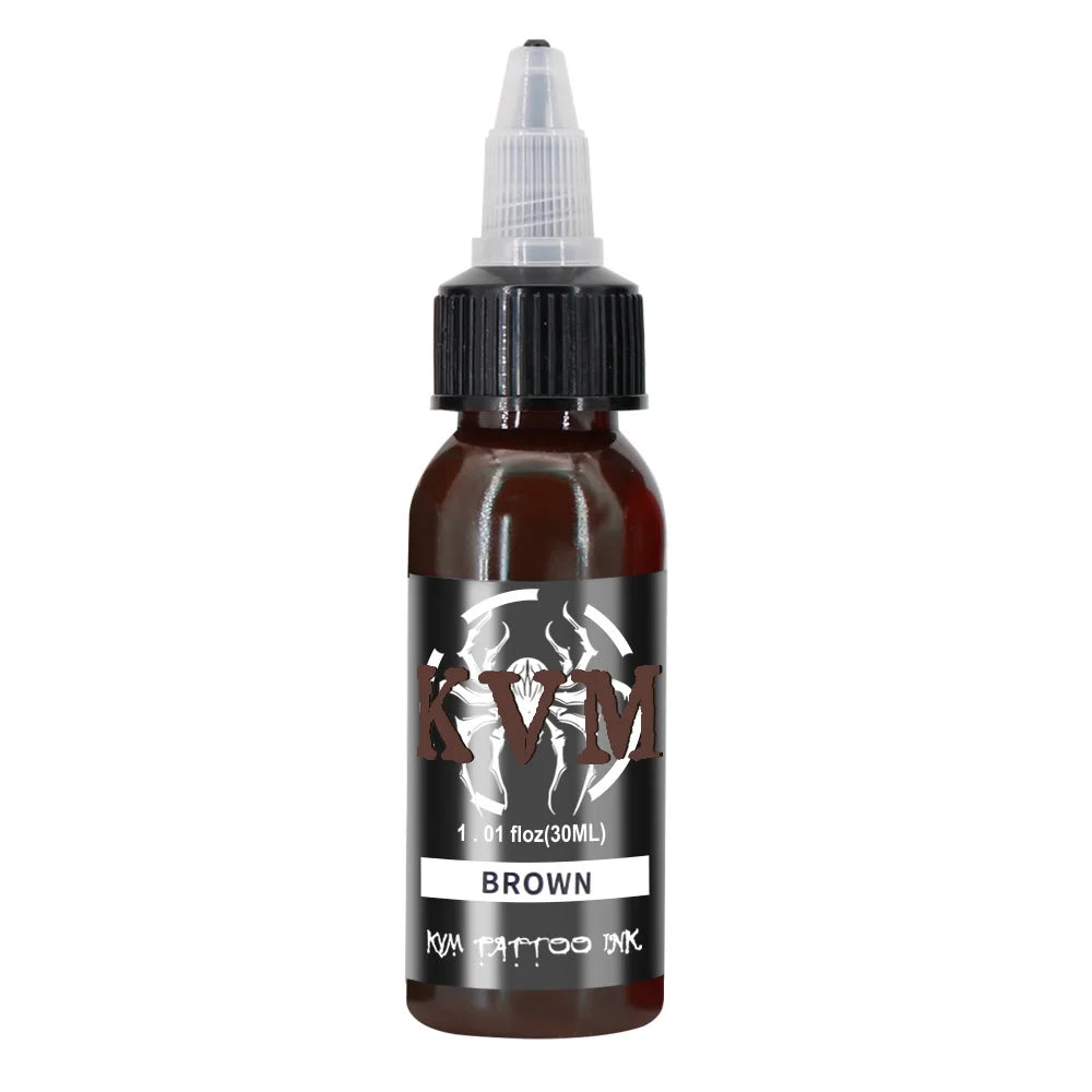 Brown tattoo ink in a dropper bottle for permanent makeup and body art