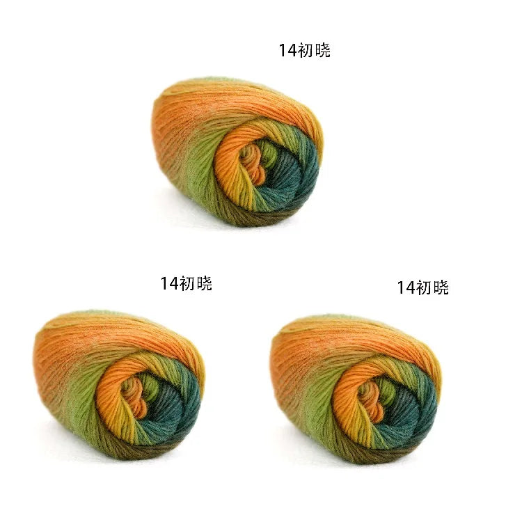 Three skeins of hand-dyed rainbow merino wool yarn showing various color combinations and textures.