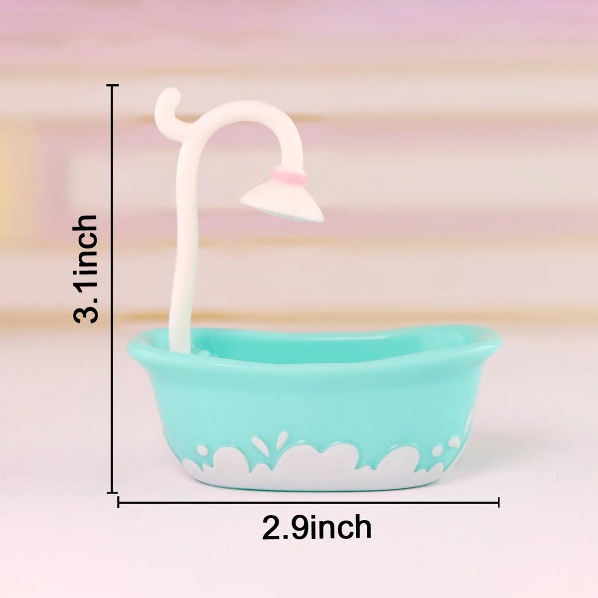 A white pet spa bath and drying rack playset featuring a bowl and a curved spout on a light blue background.