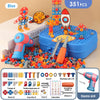 Blue dinosaur drill and screw building toy set with electric drill featuring various tools and parts