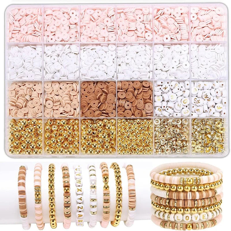 DIY Clay Bead Bracelet Making Kit with Golden Letter Beads
